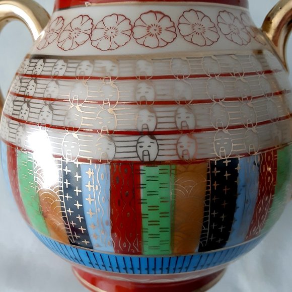 Rare- Made in Occupied Japan, 1000 Faces Design, Lidded Sugar & Creamer Bowl Set - Picture 4 of 10